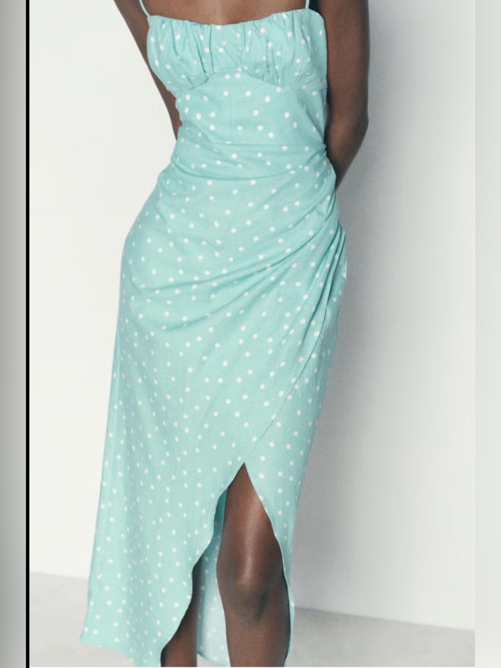 NWT Zara Polka Dot Mint Green Wrap Midi Dress